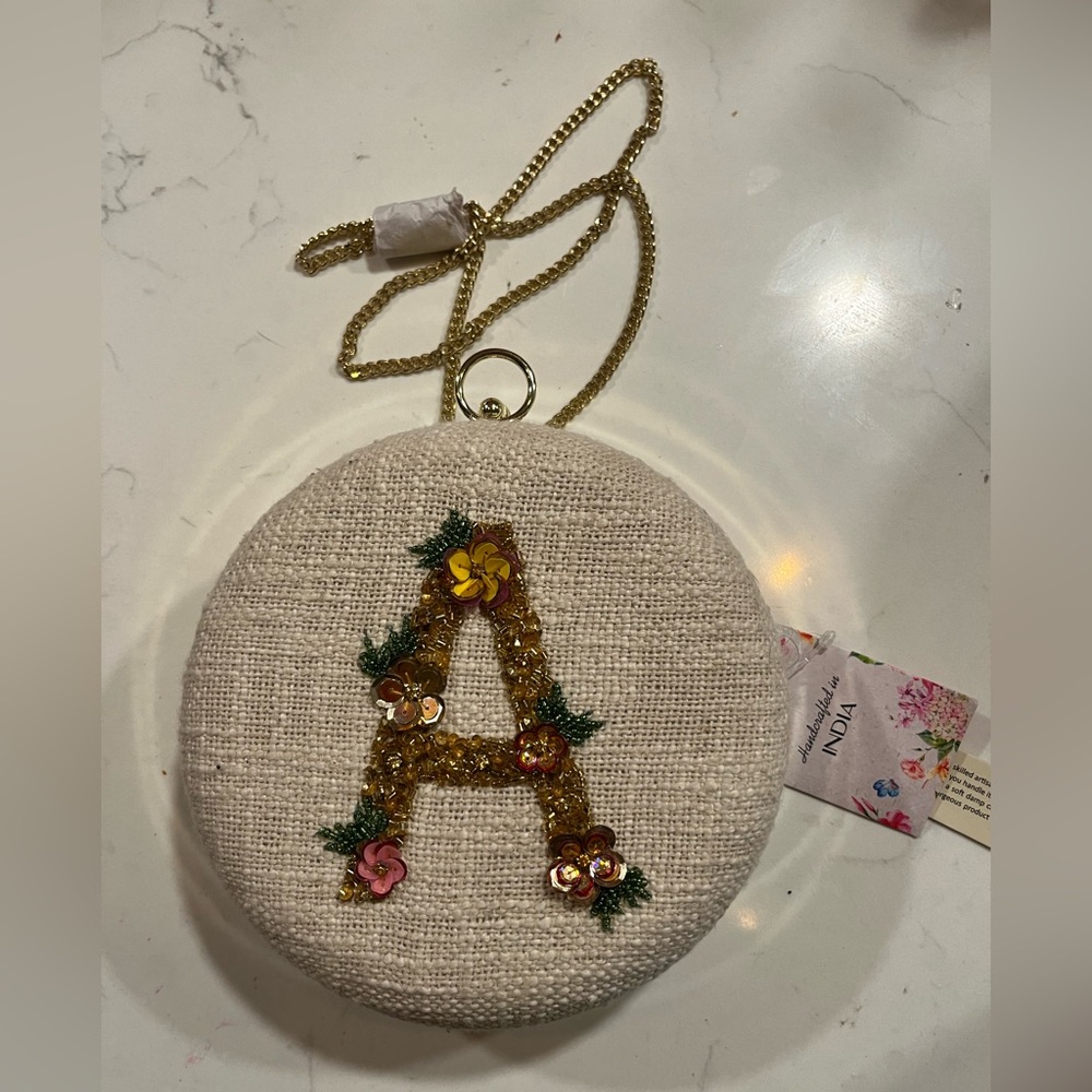 New Viral Handcrafted In India Beaded Bag Monogrammed “A" Round Clutch Chain